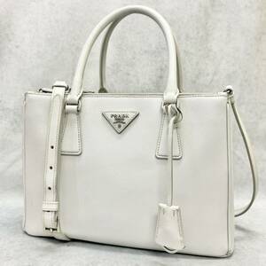 1円〜美品 PRADA プラダ　サフィアーノ　ガレリア　ホワイト　2WAY　ハンドバッグ