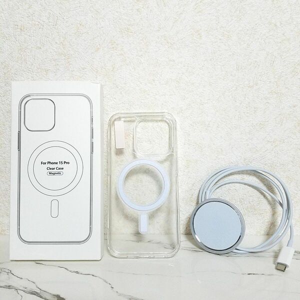 MagSafe対応★iPhone15Proクリアケースとマグセーフ充電器セット