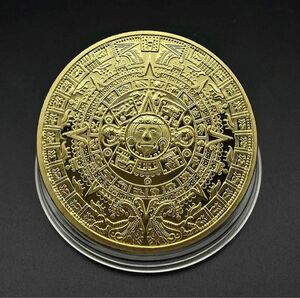 マヤ文明 アステカカレンダー コイン メタル 記念 アートコイン 直径40mm ゴールド　金メッキ