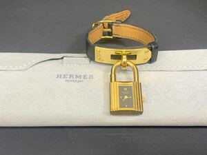 【不動】HERMES エルメス ケリーウォッチ GP/革 QZ クォーツ 黒文字盤 黒革ベルト 898720 刻印 箱 ケースあり レディース 腕時計 IK