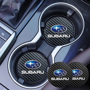 スバル SUBARU 炭素繊維　カップパッド　ドリンクホルダー　 装飾　ロゴ　コースター　ホルダー 　直径7cm　2枚セット