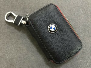 BMW キーケース スマートキー ラウンドファスナー 軽量 ブラック シュリンクレザーキーケース　鍵　収納