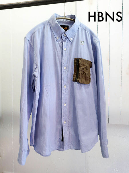 HBNS ハバノス 希少美品 ミリタリーポケット ボタンダウンシャツ M / HABANOS POCKET B.D SHIRTS BLUE 長袖 コットン THE CONTEMPORARY FIX