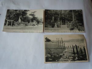 和歌の浦・かたをなみ。玉津島神社。塩亀神社の絵はがき。時代色のある古い絵葉書3枚です。3枚の紙にハガレあり。