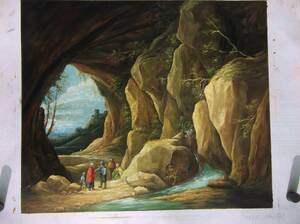 「模写」８号　テニールス　　ジプシーのいる洞窟風景　油絵具を使いカンバスに人が描いたものです　額ナシ