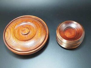 【結】未使用美品◆山中漆器　菓子鉢⑤茶托５枚付き　漆仕上げ　欅　伝統工芸品　◆