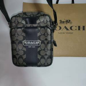 未使用に近い//coach コーチ　ショルダーバッグ PVC シグネチャー F70078ブラック//ヘリテージストライプ 