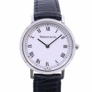 [ beautiful goods ] Tiffany Classic quartz lady's wristwatch white face original leather belt L151[... pawnshop ]