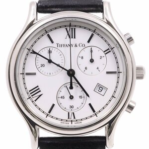  Tiffany Classic chronograph quartz men's wristwatch white face original leather belt [... pawnshop ]