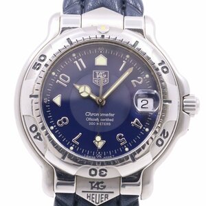  TAG Heuer 6000 Chrono meter self-winding watch men's wristwatch blue face original leather belt WH5113[... pawnshop ]