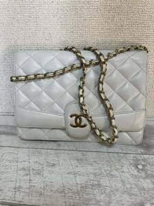 1円スタートCHANEL シャネル ショルダーバッグ レザー 白 ホワイト マトラッセ チェーン 現状品