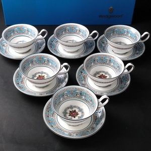 ◆◇WEDGWOOD ウェッジウッド フロレンティーンターコイズ ティー カップ＆ソーサー 6客 西洋磁器 食器◇◆