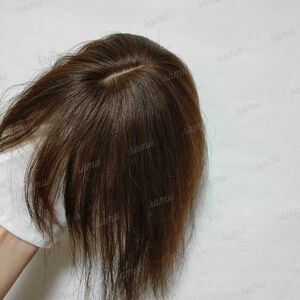 【新品】人毛100% 部分ウィッグ ヘアピース ナチュラルブラウン①-wide