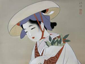 Art hand Auction [Auténtico] Un maestro de las pinturas de mujeres hermosas., Matsui Otome Cuadro en seda de una bella mujer con caja., Cuadro, pintura japonesa, persona, Bodhisattva