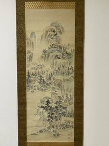 【模写】尾張の南画家 中林竹洞 絹本 淡彩山水図 粗絹 中国山水