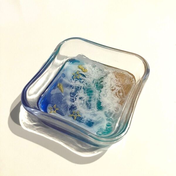 海模様の小物入れ レジン トレー