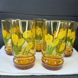  retro ate rear amber glass cup tumbler glass kitchen tableware 5 customer set 