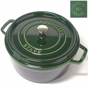 【侍】フランス製【STAUB/ストウブ】鋳物琺瑯鍋『ピコ・ココット』26㎝ ラウンド型両手鍋 人気色 バジルグリーン 調理器具③