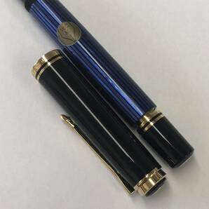 ☆希少 レア Pelikan ペリカン M800 ブルー 青縞 18C-750 M PF刻印 天冠ヒナ2羽 万年筆 !の画像6