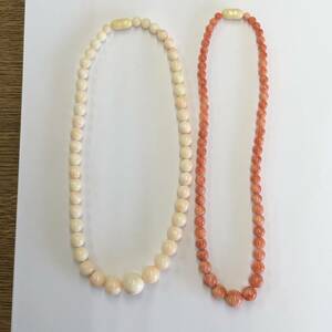 *.. coral becoming dim .. pink coral necklace 2 pcs set gross weight 74.5g!