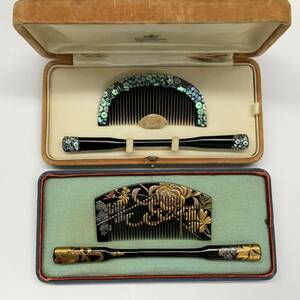 * kimono small articles . ornamental hairpin mile display . have lacqering mother-of-pearl skill antique goods 2 piece set!