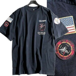 AVIREX アヴィレックス 新品 TOP GUN ダストデビル グラフィックパッチ 丸首 半袖 Tシャツ カットソー 3134046 120 2XL ▲015▼bus255us