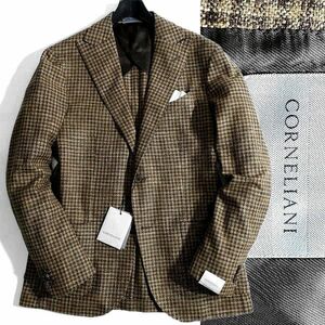 CORNELIANI コルネリアーニ 新品 定価23.1万 伊製 高級シルクリネン混 チェック柄 2B テーラード ジャケット 767J1814 50 ▲110▼bus9354c