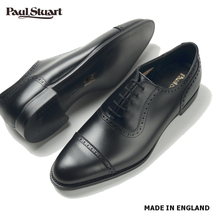 【新品・英国製】定価9.5万 PAUL STUART《クロケット＆ジョーンズ製》カーフレザー セミブローグ ストレートチップ 8.5F 黒ドレスシューズ_画像1