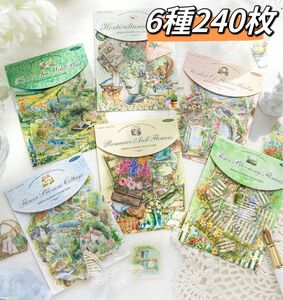 椿日花記シリーズ　植物&柵PETステッカーシール　コラージュ6種240枚