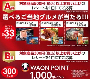 レシート懸賞応募 総計333名さまに当たるキャンペーン A賞　えらべるご当地グルメ北海道 四国 九州 沖縄当たる　イオン　ラ王