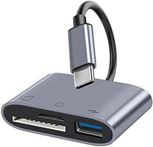 USB C SDカードリーダー3 in 1 タイプC USB 3.0カメラアダプタ 双方向高速データ転送 SD/TFメモリーカード
