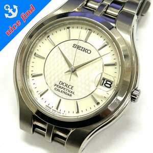 ◆セイコー SEIKO◆ドルチェ DOLCE 8F32-0260 クォーツ 腕時計 メンズ ウォッチ シルバー文字盤 チタン デイト不動品
