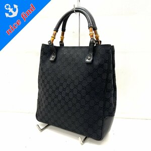 * Gucci GUCCI* bamboo line GG canvas 112530 214397 tote bag black leather lady's 