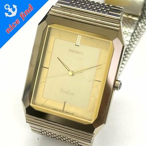 稼動品◆セイコー SEIKO◆ドルチェ DOLCE 7741-508A クォーツ 腕時計 メンズ ウォッチ ゴールド文字盤 SS スクエアフェイス