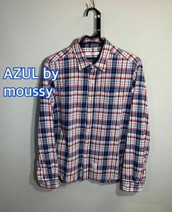 ■AZUL by moussyアズールバイマウジー　トリコチェックシャツ厚手ネルシャツ:L☆BH-978