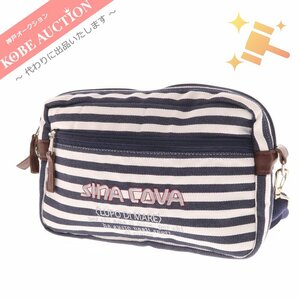 #sinakoba shoulder bag canvas border embroidery bag pouch men's lady's navy unused 