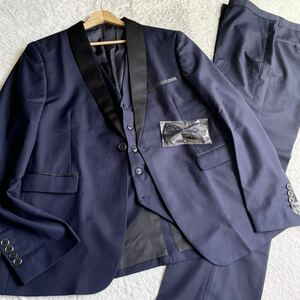 unused tag attaching * rare size 3XL[YAYOKYA] navy shawl color tuxedo 3P three-piece setup dress suit party 