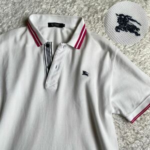  spring summer * deer. . cloth [BURBERRY BLACKLABEL/ Burberry Black Label ] hose Logo embroidery white polo-shirt with short sleeves (2/M corresponding ) stripe pink 