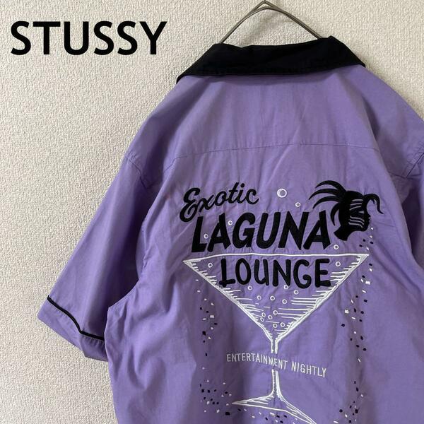 L3 stussy ボーリングシャツ　半袖　刺繍ロゴ　オープンカラー　Sメンズ
