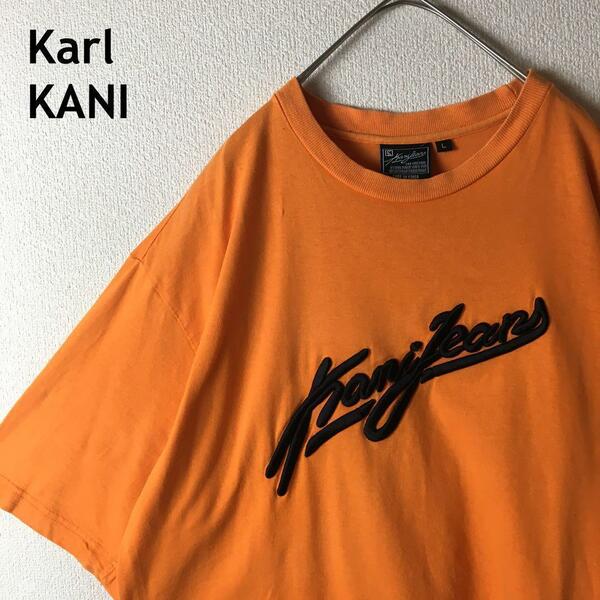 c カールカナイ　半袖　Tシャツ 刺繍ロゴ　Ｌメンズ ゆったり　オレンジ