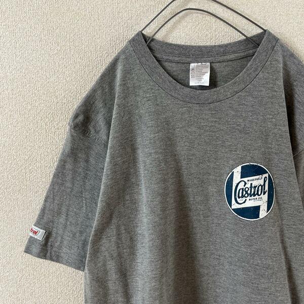 E2 CASTROL tシャツ 半袖　灰　オイルブランド　車　Ｌメンズ フリー