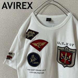 E2 AVIREX tシャツ 半袖　ワッペン　刺繍　白　Ｌメンズ