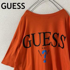 E2 GUESS ビッグロゴtシャツ 半袖　大きめＬメンズ オレンジ