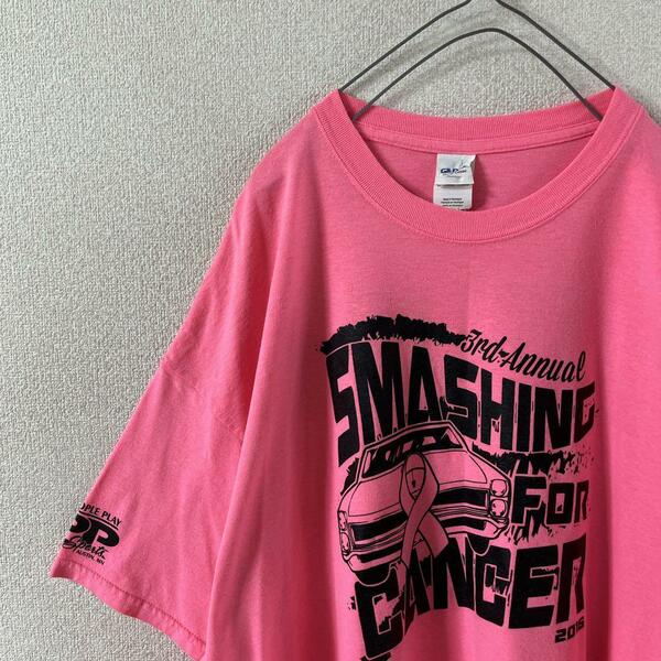 E1 ギルダン　プリントロゴ　tシャツ 半袖　2XLメンズ　ピンク　アメ車
