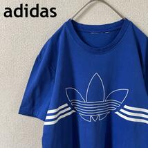 Q1 adidas tシャツ 半袖　ゆったり　XLレディース相当　ロゴストライプ_画像1