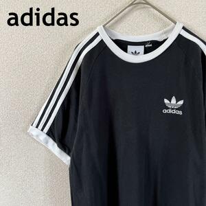 W3 adidas リンガーtシャツ　半袖　モノトーン　Mレディース程度　黒