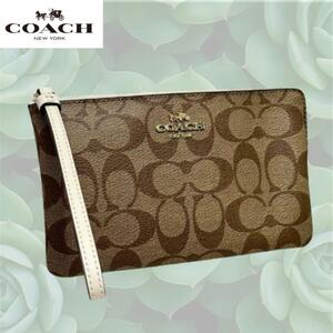 COACH コーチ リストレット ポーチ シグネチャー カーキ×チョーク