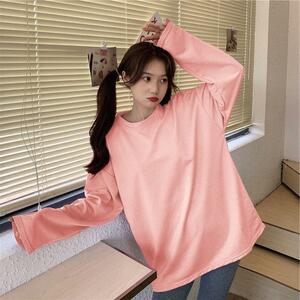 長袖 Tシャツ カットソー L 無地 シンプル オーバーサイズ ピンク 韓国