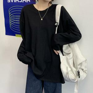 長袖 Tシャツ カットソー M 無地 シンプル オーバーサイズ ブラック 韓国
