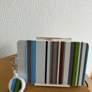 定期入れリール付き デコパージュ 水色ボーダー